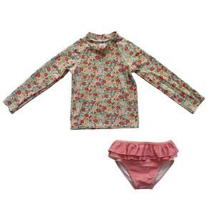 Baby Boden Ditsy Floral and Striped Rash Guard Swimsuit Size 3-4y